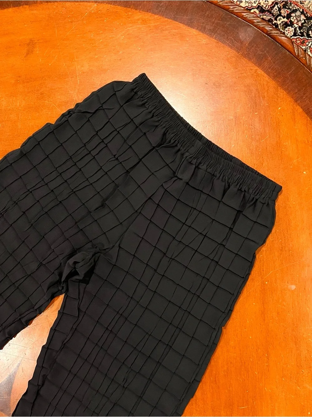 Babette High-Rise Wide Leg Pull-On Pant Black Check Lagenlook Flowy Crinkle